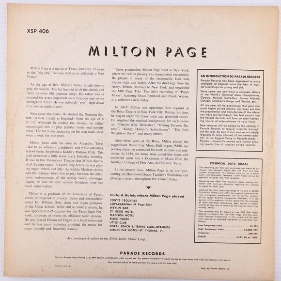 Milton Page – Big Pipe Organ for Christmas - 12" Vinyl LP Record Parade SP-406 - Picture 2 of 16